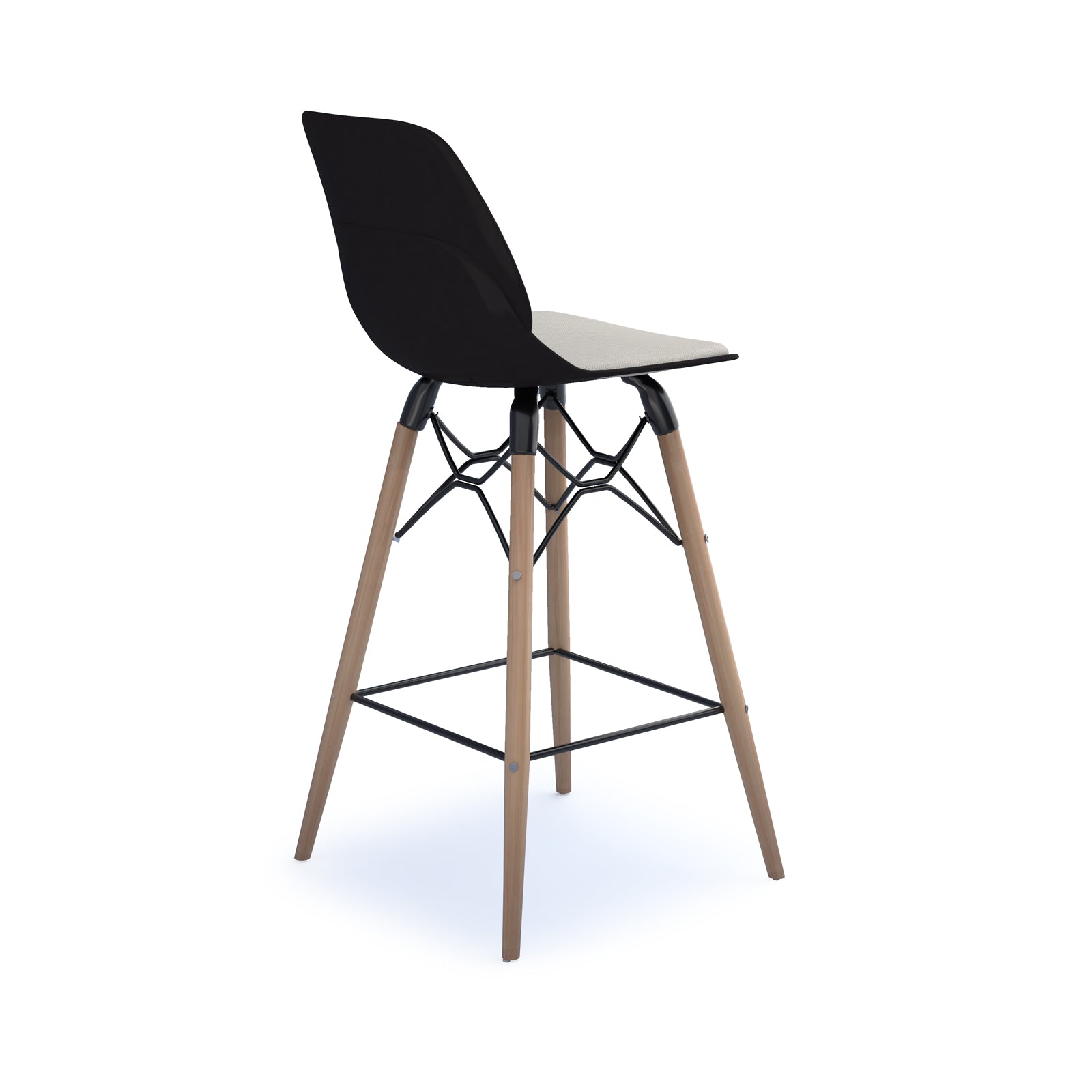 Strut stool with seat pad and natural oak frame