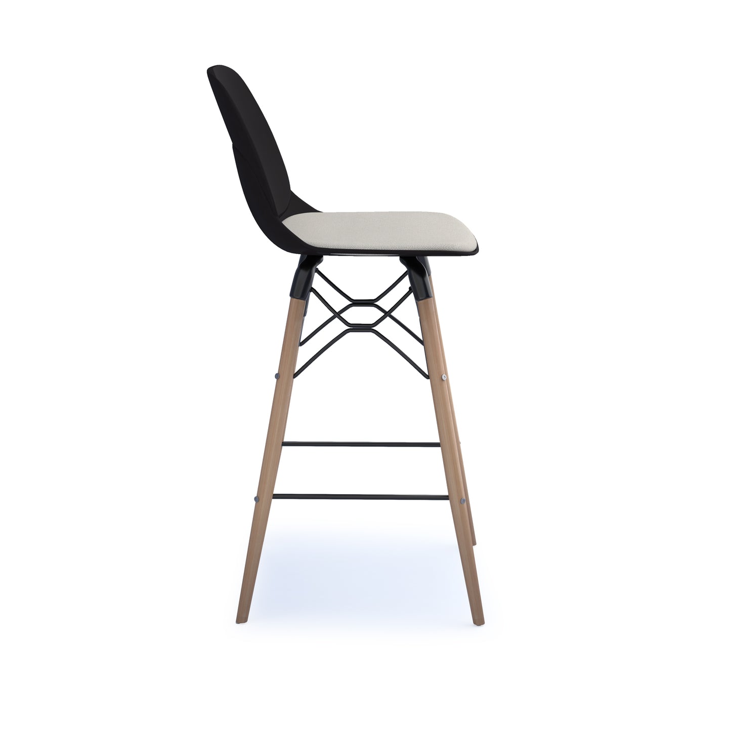 Strut stool with seat pad and natural oak frame