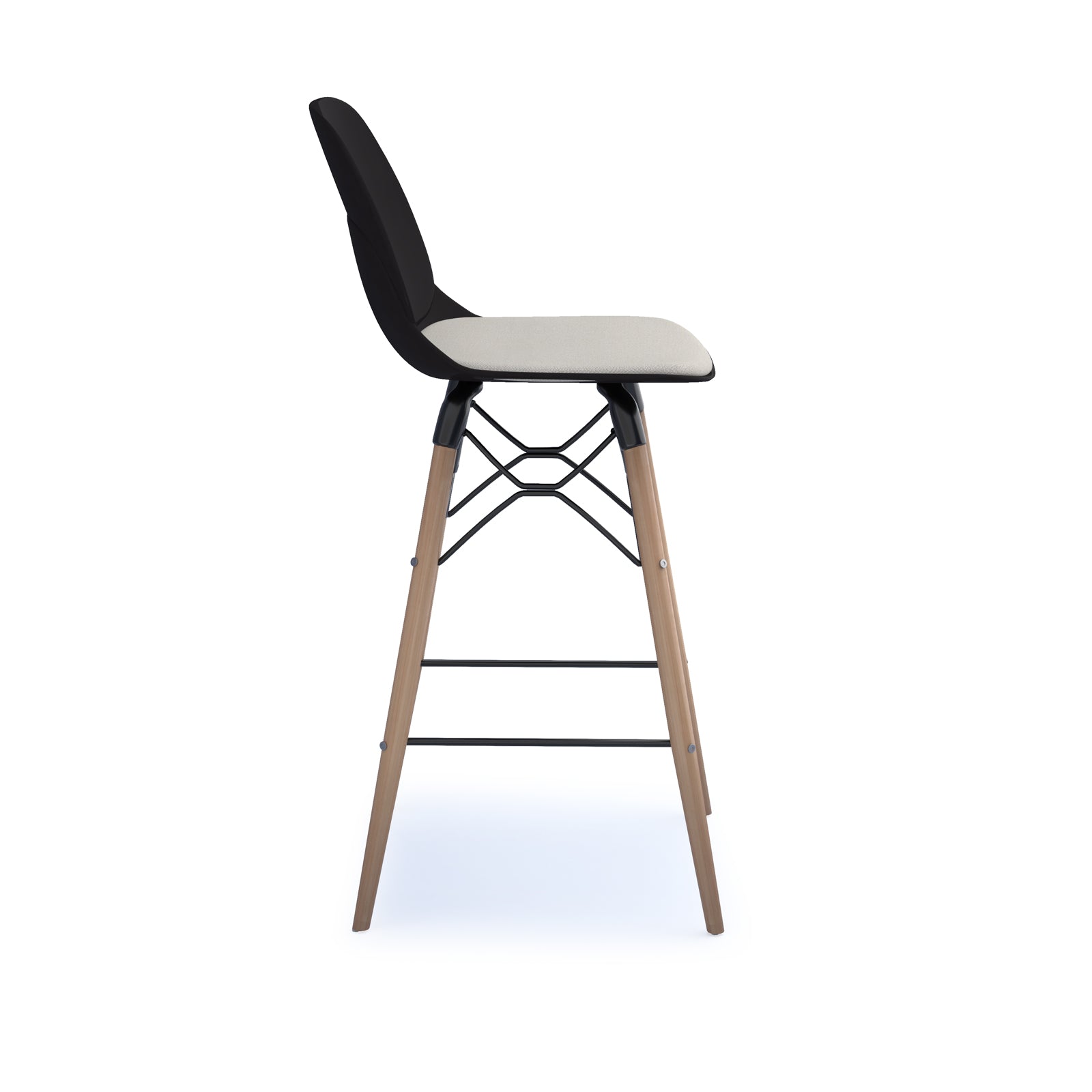 Strut stool with seat pad and natural oak frame