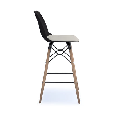 Strut stool with seat pad and natural oak frame