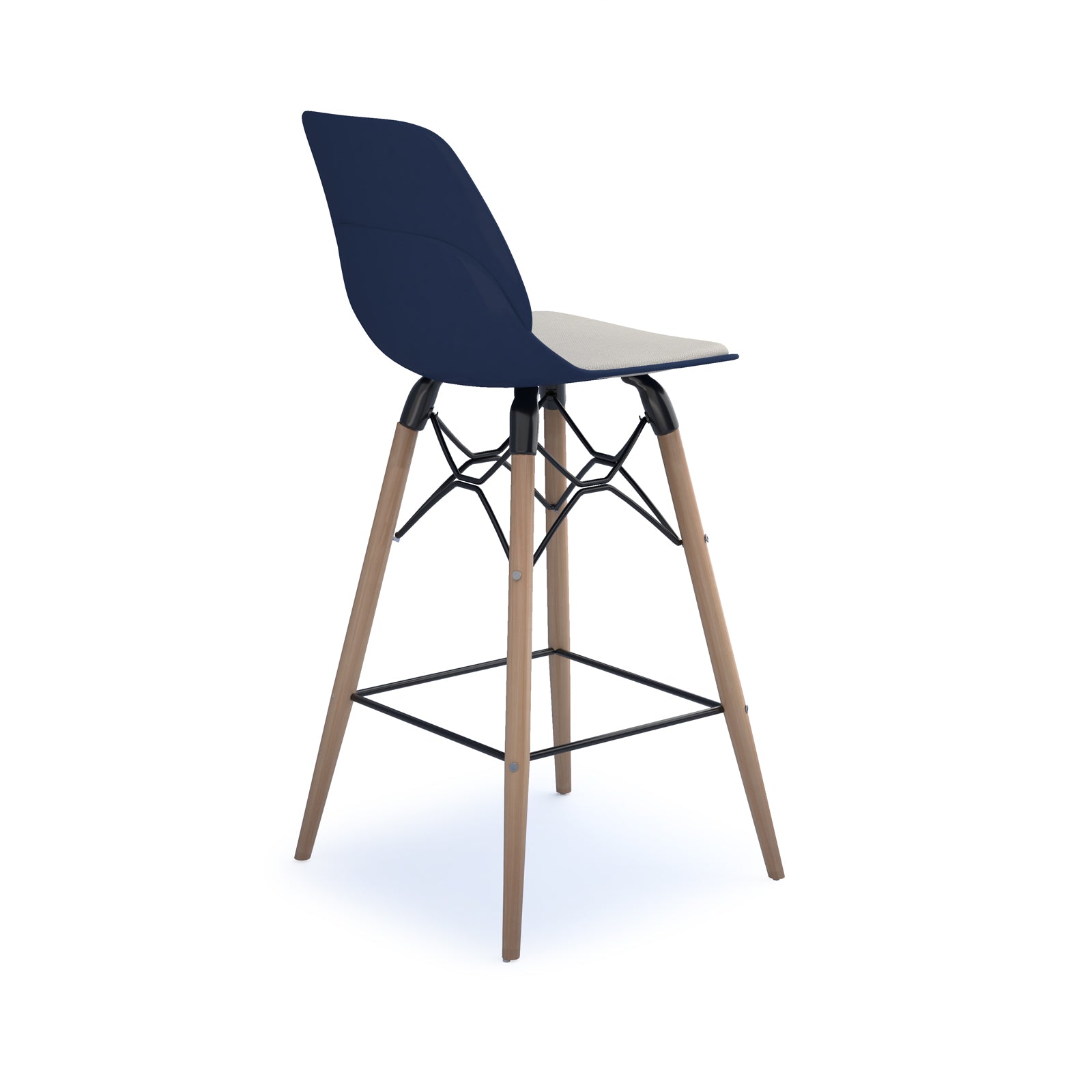 Strut stool with seat pad and natural oak frame