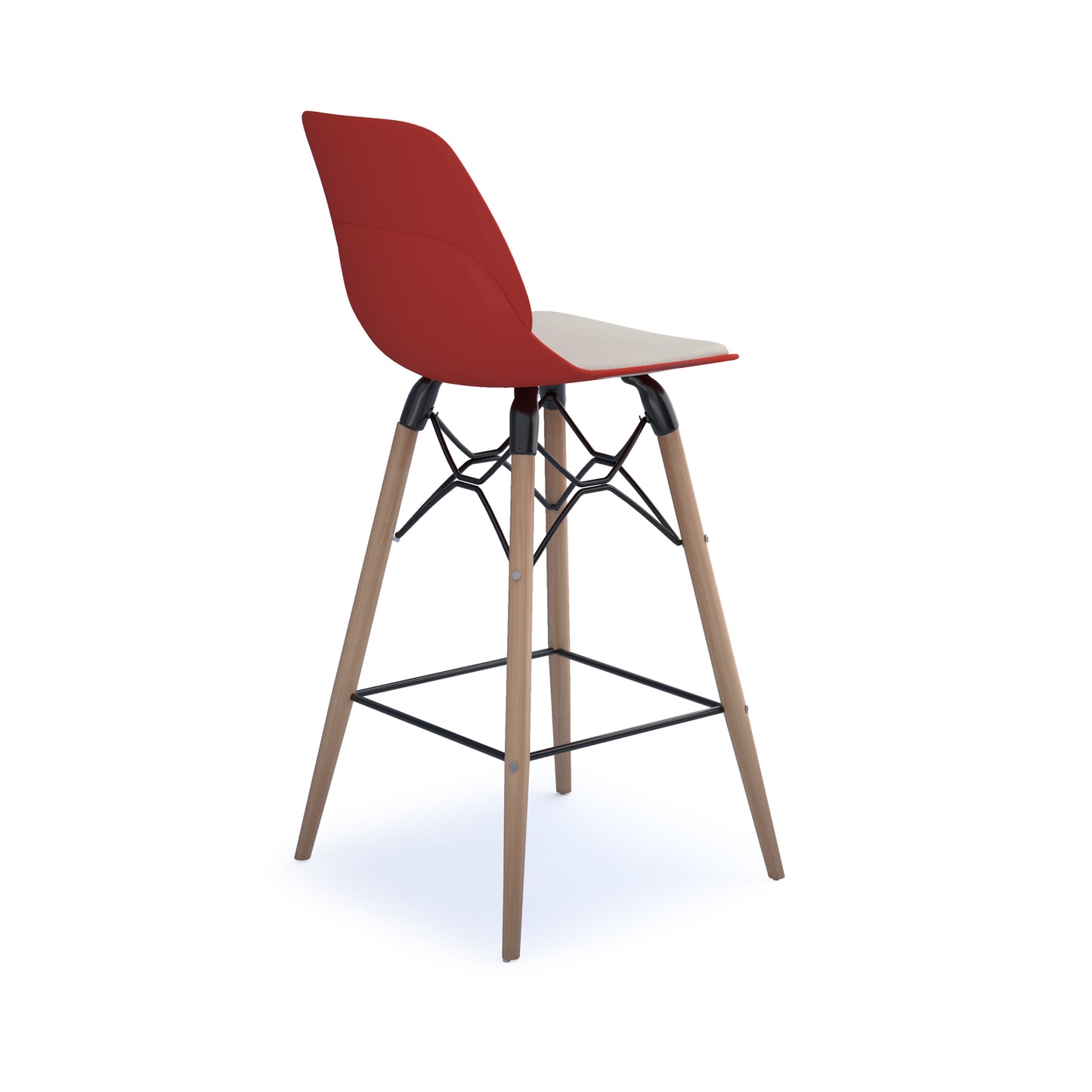 Strut stool with seat pad and natural oak frame