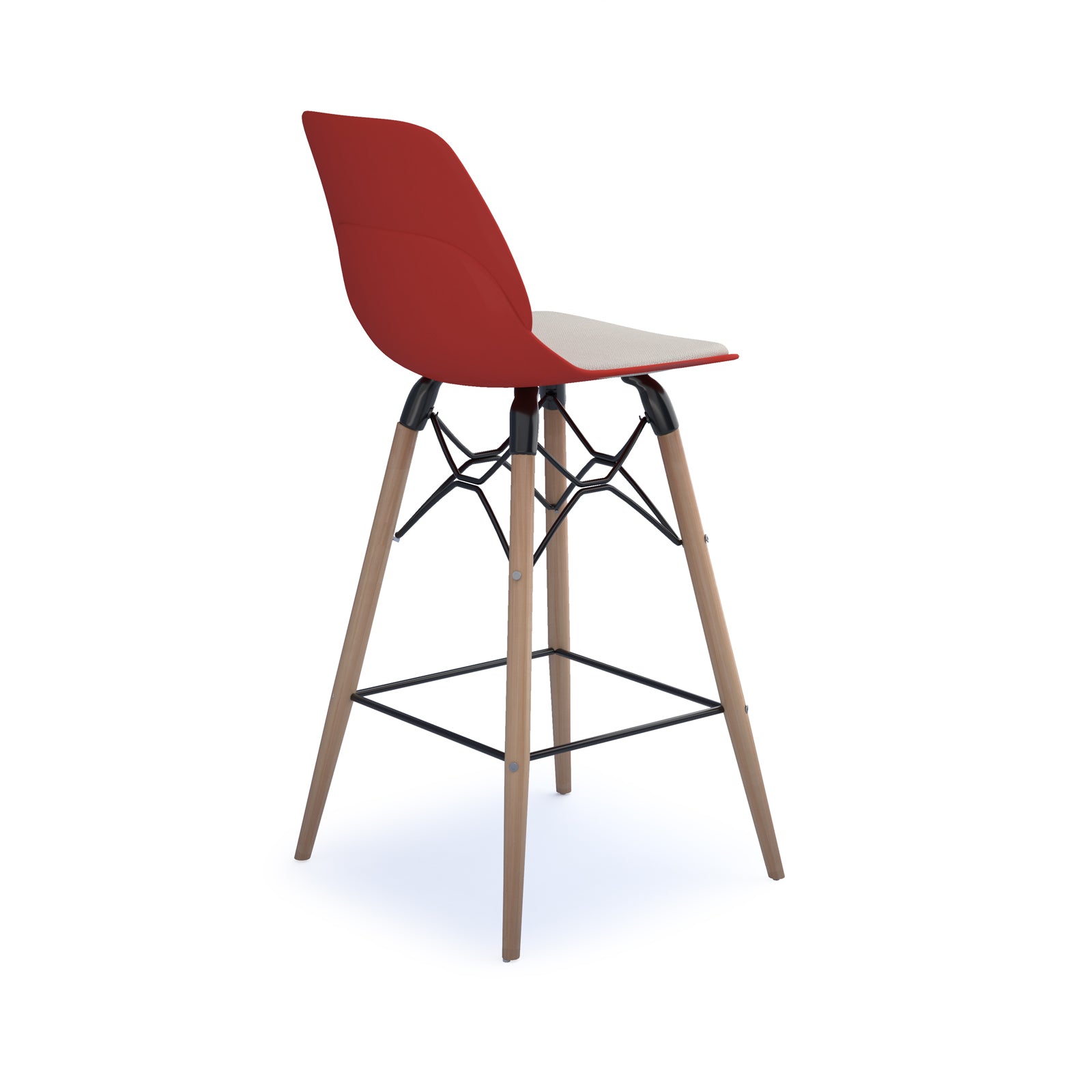 Strut stool with seat pad and natural oak frame
