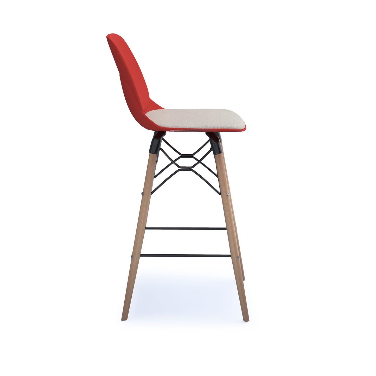 Strut stool with seat pad and natural oak frame