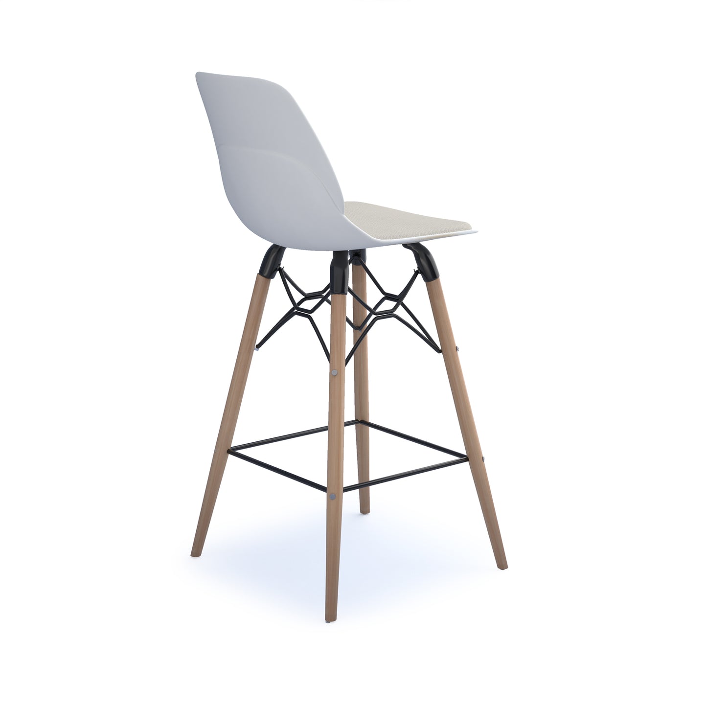 Strut stool with seat pad and natural oak frame