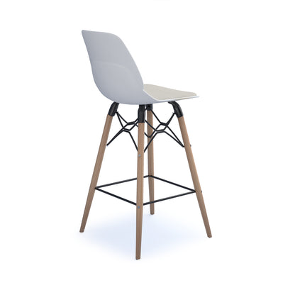 Strut stool with seat pad and natural oak frame