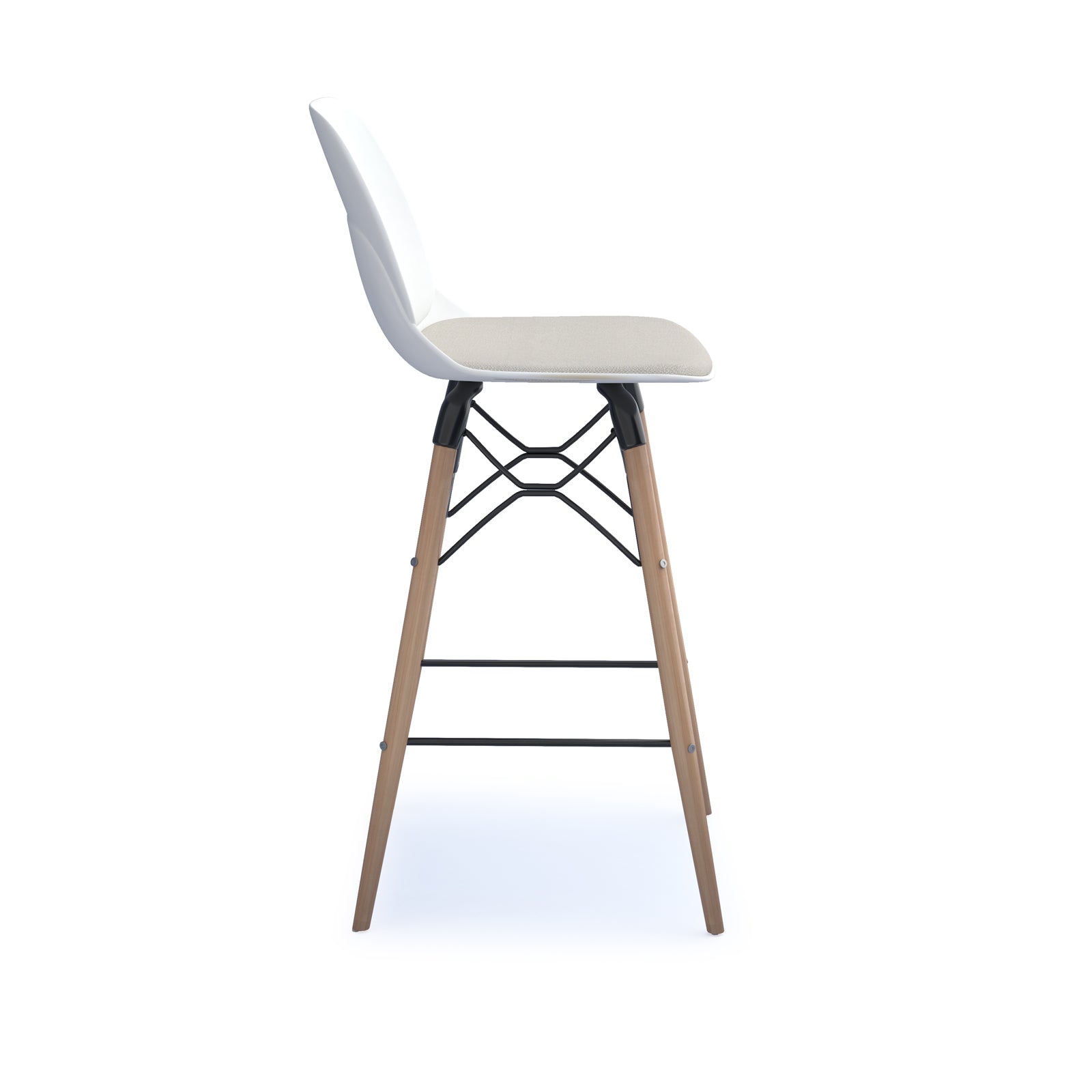 Strut stool with seat pad and natural oak frame