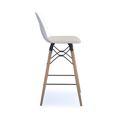 Strut stool with seat pad and natural oak frame