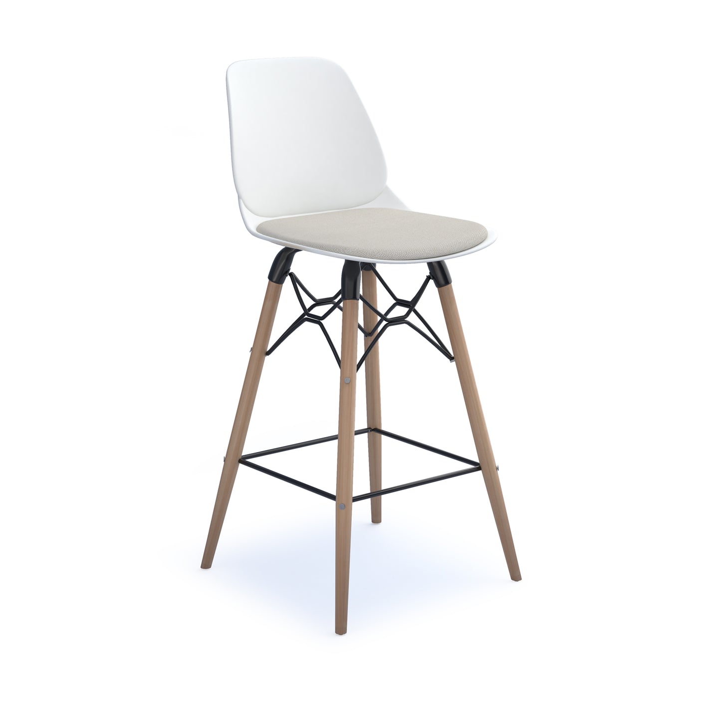 Strut stool with seat pad and natural oak frame - STR604W-WH-SP