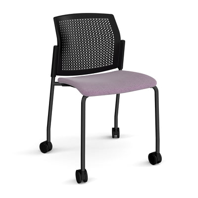 Santana 4 leg mobile chair with fabric seat and perforated back - SUP200-K-K