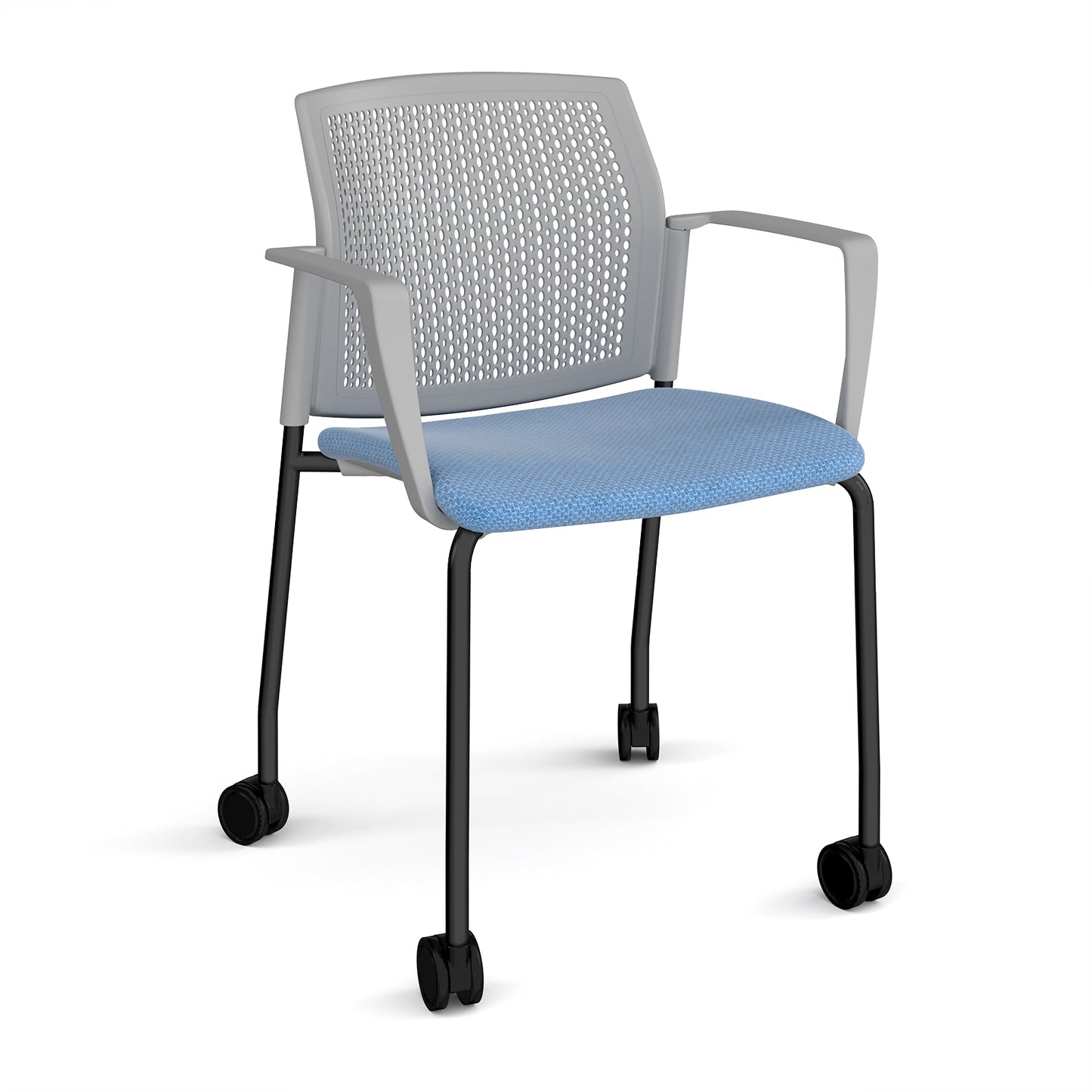 Santana 4 leg mobile chair with fabric seat and perforated back - SUP201-K-G