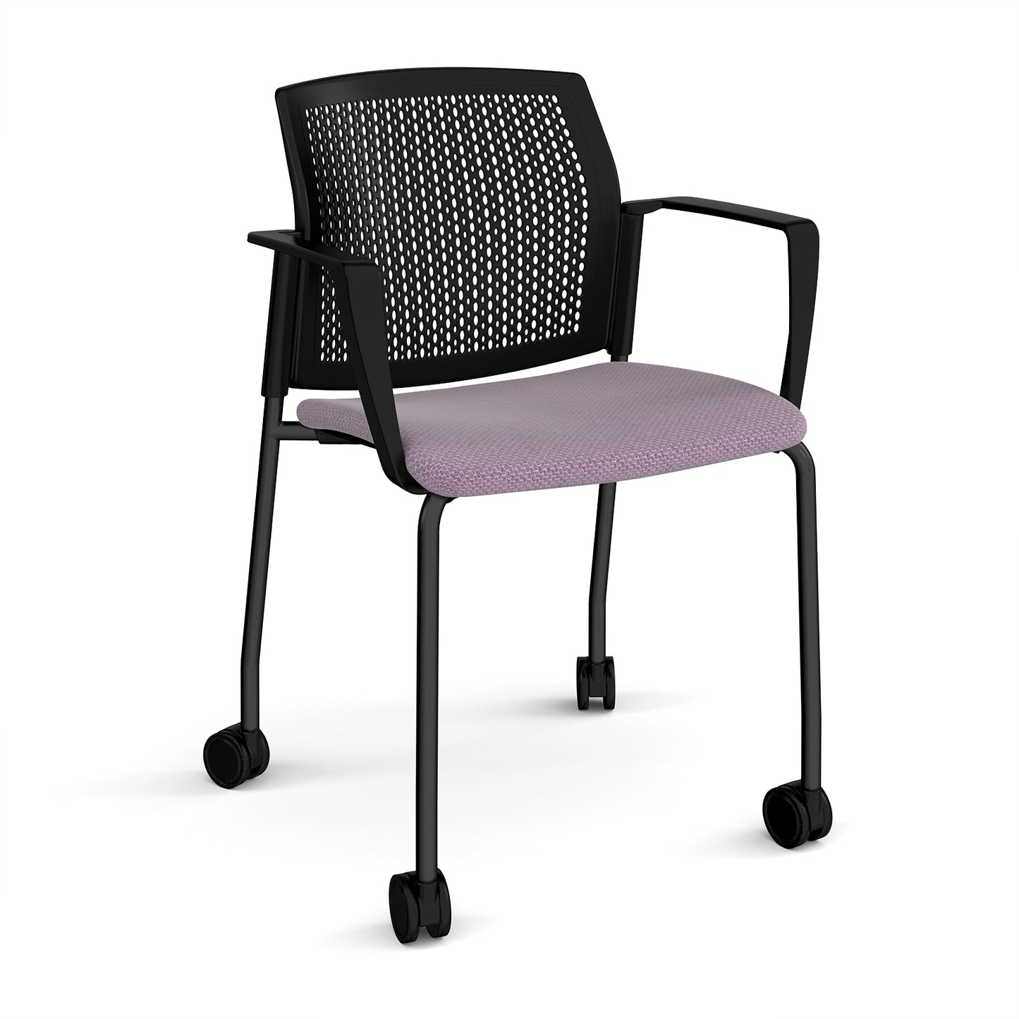 Santana 4 leg mobile chair with fabric seat and perforated back - SUP201-K-K