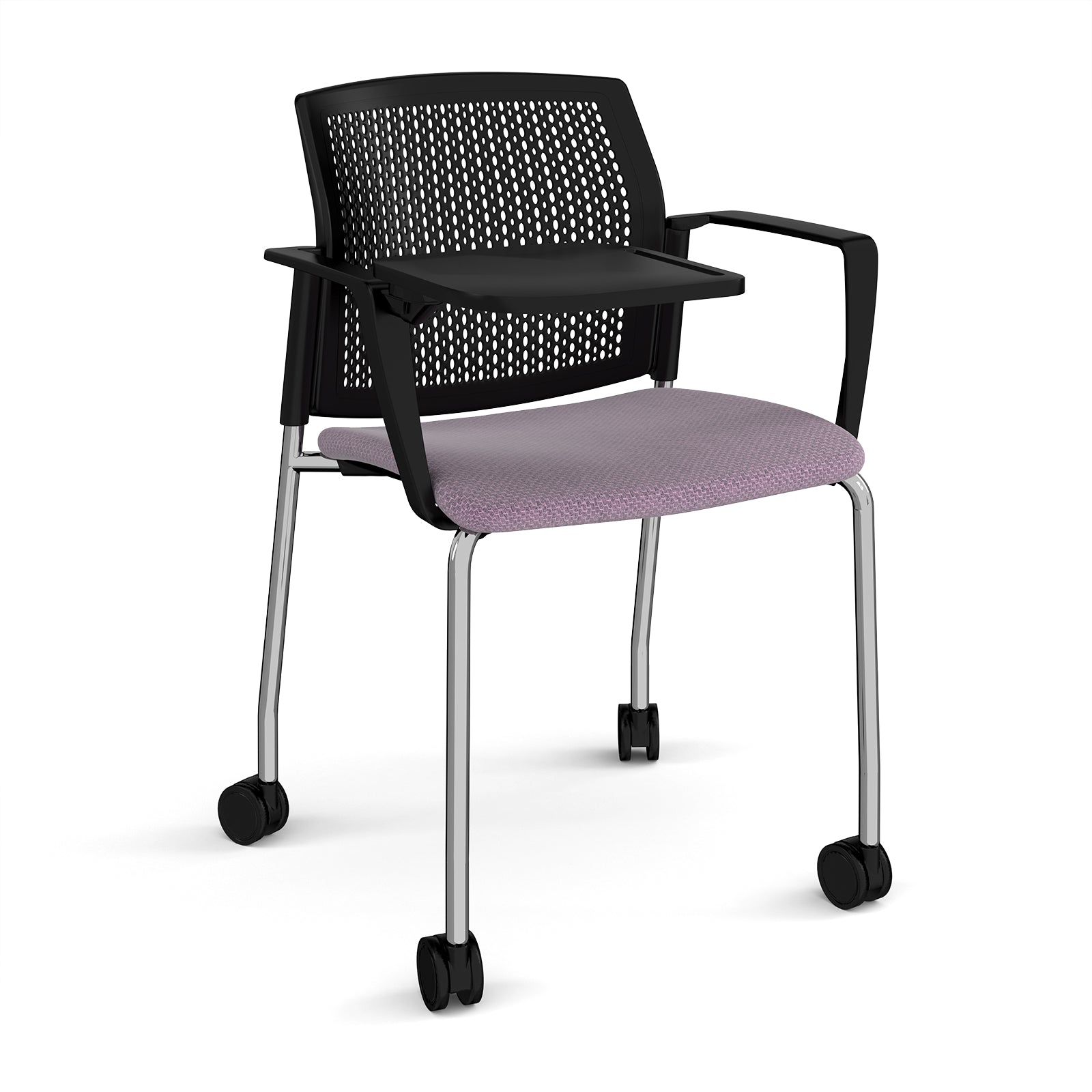 Santana 4 leg mobile chair with fabric seat and perforated back - SUP202-C-K