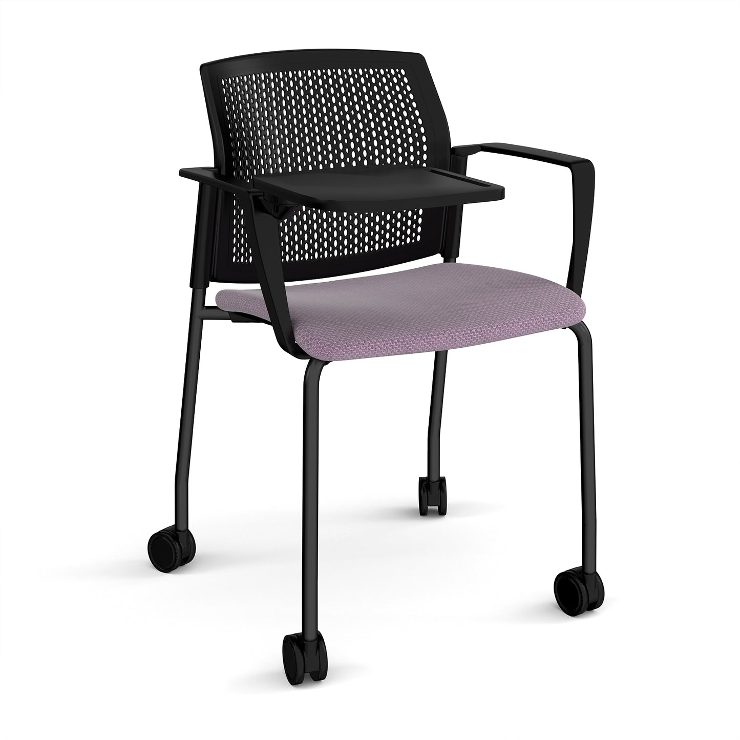 Santana 4 leg mobile chair with fabric seat and perforated back - SUP202-K-K