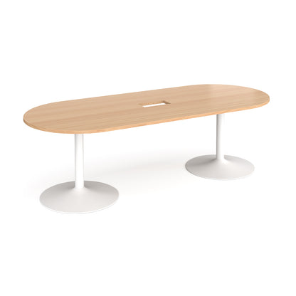 Trumpet base radial end power ready boardroom table - TB24-CO-WH-B