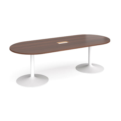 Trumpet base radial end power ready boardroom table - TB24-CO-WH-W