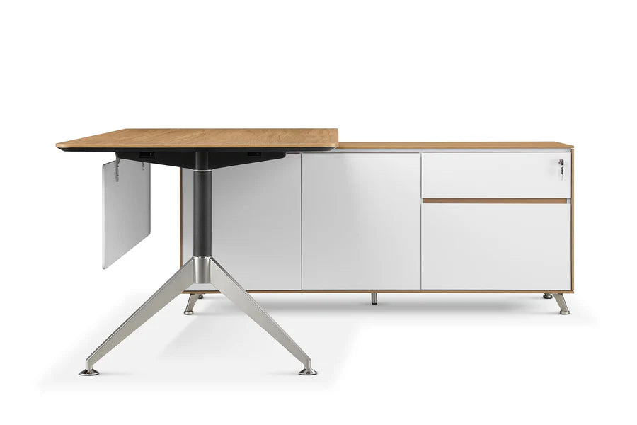 Modern office desk with wooden top and white sideboard on a white background
walnut-manager-desk-with-storage.jpg