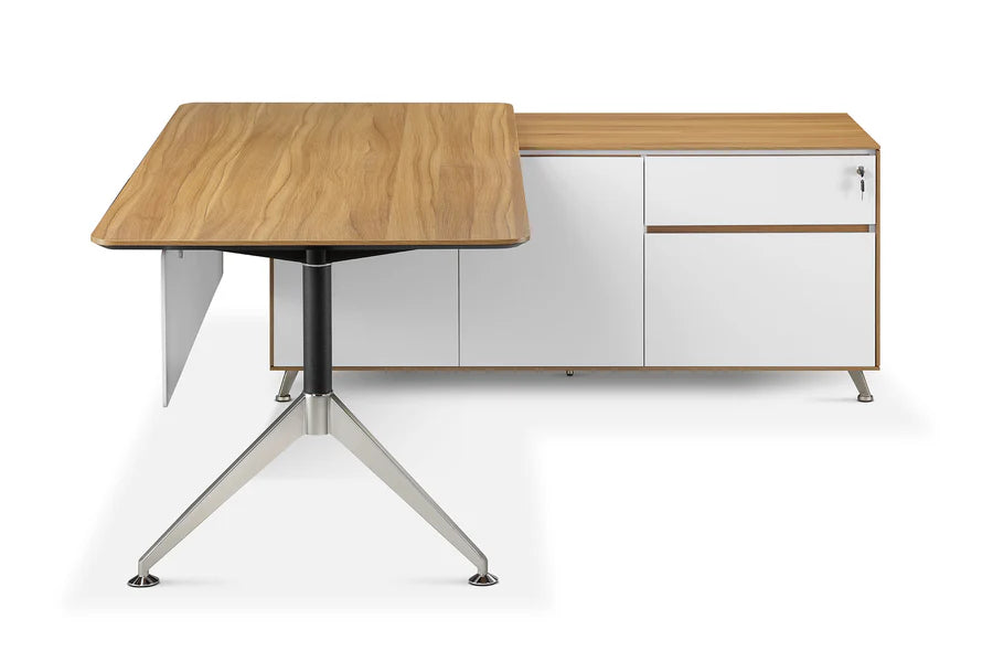 Modern office desk with wooden top and white sideboard on a white background
walnut-manager-desk-with-storage.jpg